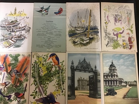 Front views of menu cards from the P&O SS Arcadia and some menu contents pages.