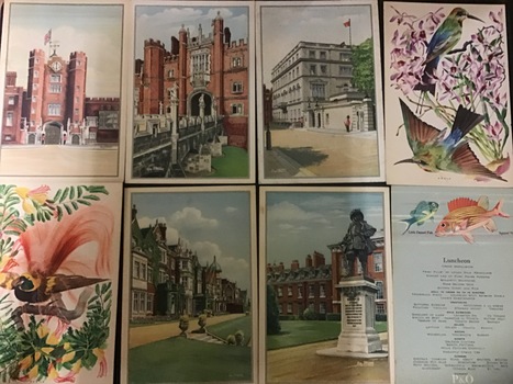 Front views of menu cards from the P&O SS Arcadia and some menu contents pages.