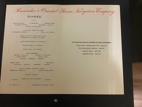 Front views of menu cards from the P&O SS Arcadia and some menu contents pages.