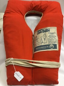 Orange coloured life jacket showing Aqua- Neptune trade mark and label