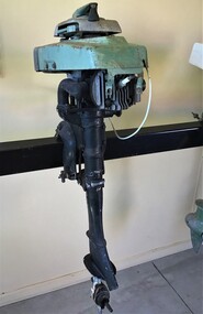 Back view of a Cameron & Sutherland, Riverside outboard motor 