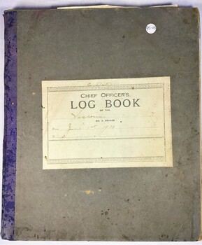 Closed view of cover of the Pilot Vessel SS Victoria's log book.