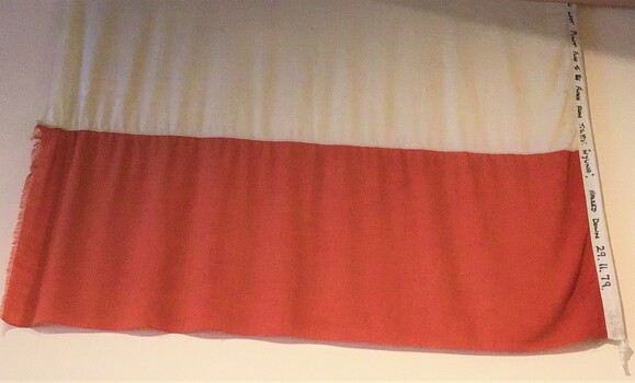 This horizontal Bicolour Pilot Flag is made up of two equal red and white halves. Hoist end was inscribe in 1979.