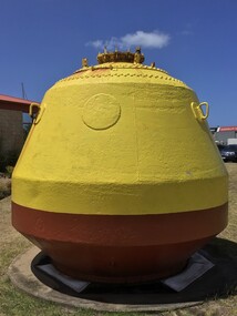 Two large yellow marker buoys, one welded and the other spherical and riveted with a light on top of a mast. These were used to indicate the gas pipeline which runs across Port Phillip Bay between Mordialloc to Altona.