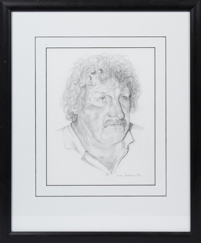 Framed pencil drawing of prominent Queenscliff fisherman Robert Wood. One of a series of 10 drawings entitled 'The Old Salts'