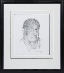 Framed pencil drawing of prominent Queenscliff fisherman Colin 'Steak' Shapter. 
