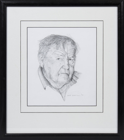 Framed pencil drawing of prominent Queenscliff fisherman Ian 'Sam' Culliver signed by artist Dr Mike Birrell 1996.