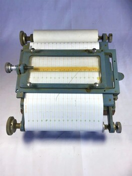 Instrument to measure water depth and record result on plotting paper on manually controlled rollers