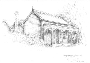 Pencil sketch of a fisherman's cottage at Queenscliffe