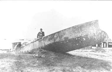 Beached torpedo boat in 1925 at Queenscliffe