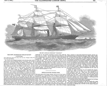 An original newspaper cutting from The Illustrated London News 04 Sep 1852 regarding the steam-packet Cleopatra leaving London for Port Phillip and Sydney.