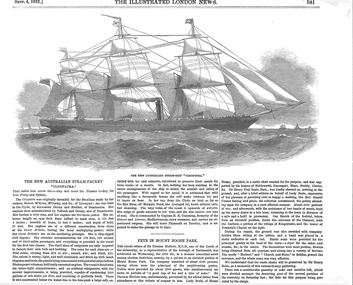 An original newspaper cutting from The Illustrated London News 04 Sep 1852 regarding the steam-packet Cleopatra leaving London for Port Phillip and Sydney.