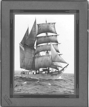 Photograph of the "Southern Cross" in full sail at sea
