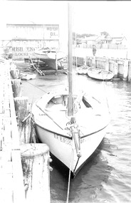 Black & white photograph of Couta boat K FRANCIS at pier mooring