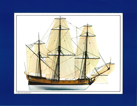 Coloured print of typical Man-of-War by Time-Life Books - un-named boat/ship