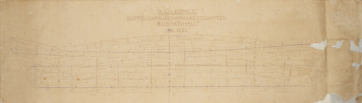 Section [side] view drawing of the German Yacht 'Komet