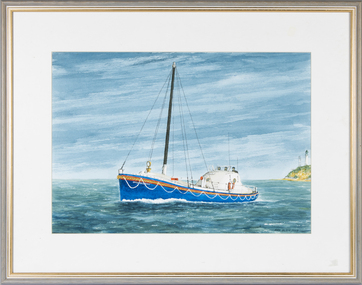 A large framed painting of the lifeboat 'Queenscliffe' underway off Shortlands Bluff in 1963.
