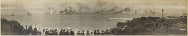 An original unframed monochrome photograph of the United States Atlantic Fleet entering Port Phillip Bay in 1908.