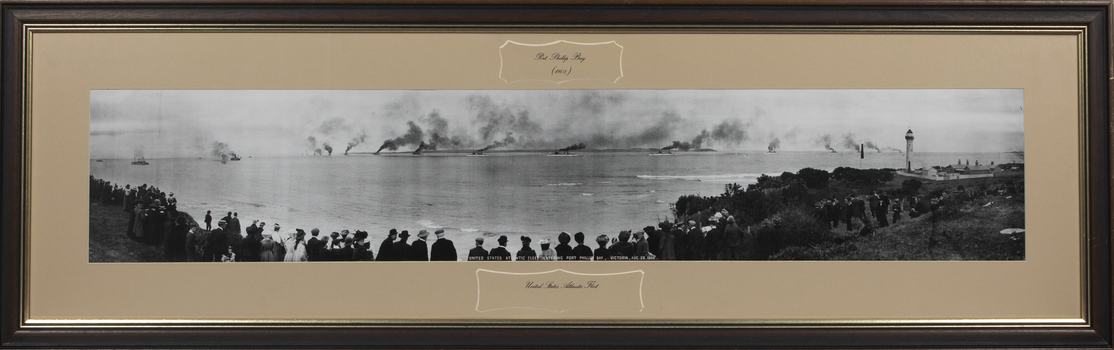 One framed and mounted photograph of the United States Atlantic Fleet entering Port Phillip Bay in 1908.