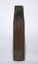 A plank hand modified to be used as a surfboard with a carved and painted cat emblem at the front end.