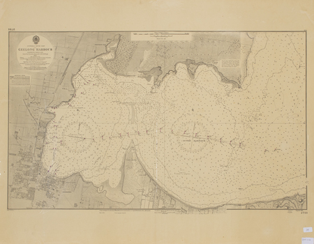 An Admiralty chart of Corio Bay and Geelong Harbour originally engraved in 1865 and revised in 1954