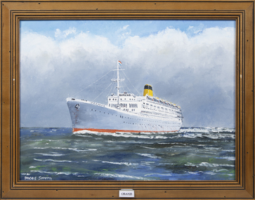 A framed oil painting of the MV Oranje