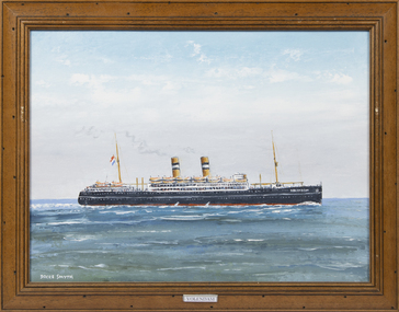 A framed oil painting of the MV Volendam at Sea, side view