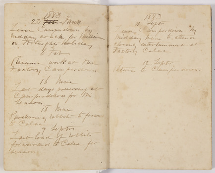 Last pages of diary showing yellowing and staining.
