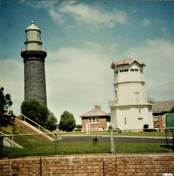 Colour photograph of the Black Lighthouse & Look-out Tower at Queenscliffe