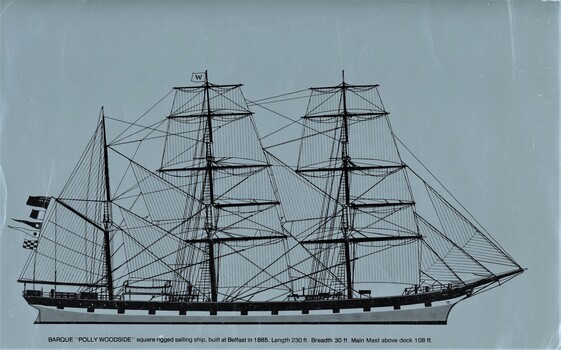 Drawing of the POLLY WOODSIDE above the water line.