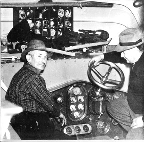 Black & white photograph of Lifeboat Queenscliffe engineers on board