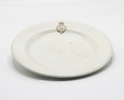 Orient Line of Royal Mail Steamers white china plate with logo on front and back