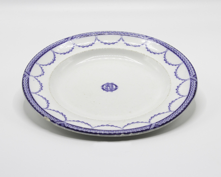 White Star Line china plate with blue edge design and central logo.
