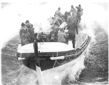 Black & white photograph of the Lifeboat Queenscliffe launch c1930