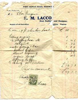 Boat repair invoice for a clinker boat.