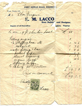 Boat repair invoice for a clinker boat.