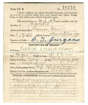 Fishing Permit for 1942 to 1943.