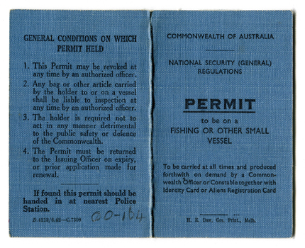 Blue booklet used to signify permit to be on a small vessel 