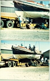 Lifeboat on trailer moving to the QMM site