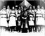 Black & white photograph of Lifeboat crew c1925 in the shed
