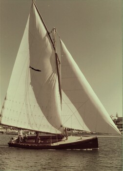 Colour photograph of the Couta boat AERIAL at Portland