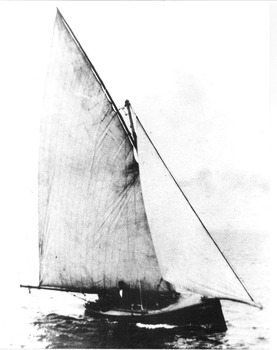 Black & white photograph of a Couta boat under full sail