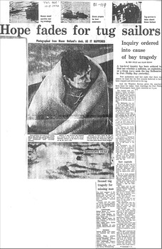 "Hope fades . . ." 10-08-1972 article from The Age re tugboat Melbourne sinking