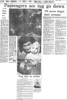 The Age's 10-08-1972 article "Passengers see tug go down"