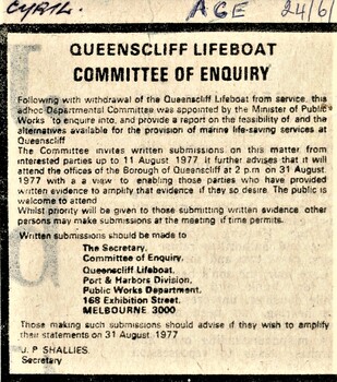 Newspaper Notice The Age 24/06/1972 re marine life saving services