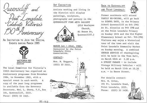 Folded out pamphlet March 1985 Victoria 150th Anniversary