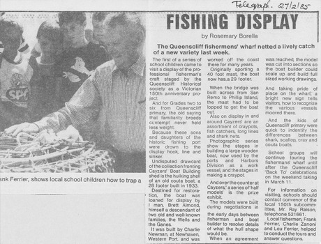 27 Feb 1985 news article re Fishing Display by Frank Ferrier