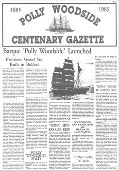 Newspaper style Polly Woodside Centenary Gazette c1985 pg 1