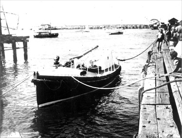 Photograph - Lifeboat QUEENSCLIFFE - tied up to pier, Lifeboat QUEENSCLIFFE, 1949