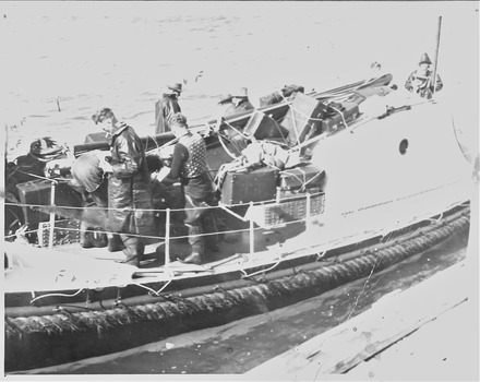 Black & white photograph TIME crew being rescued on the LB Queenscliffe